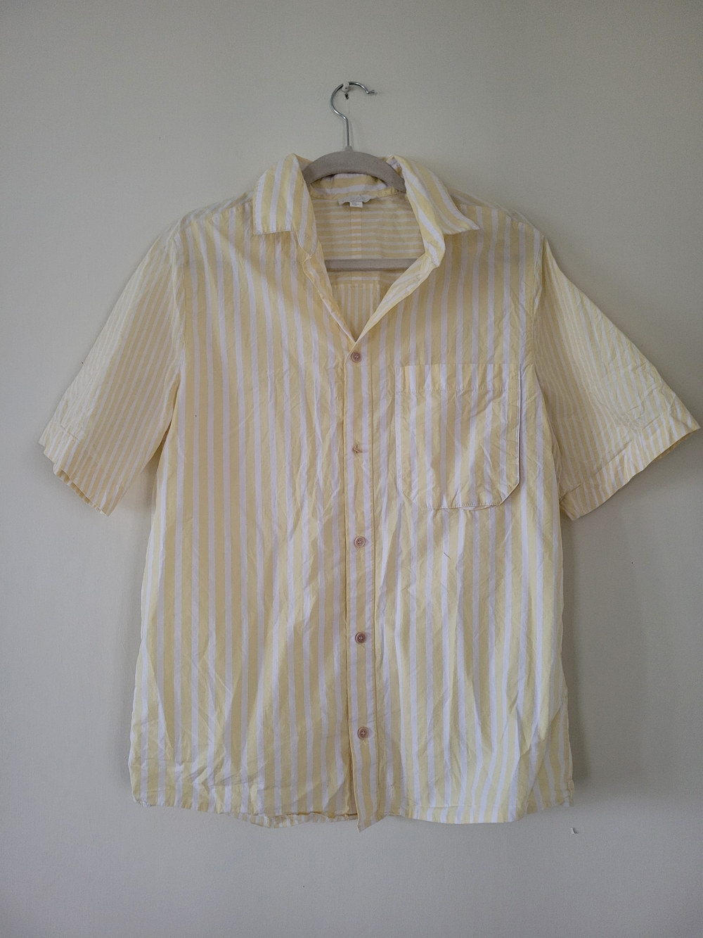 COS Men's Short-Sleeve Striped Button-Down Shirt - Yellow & White